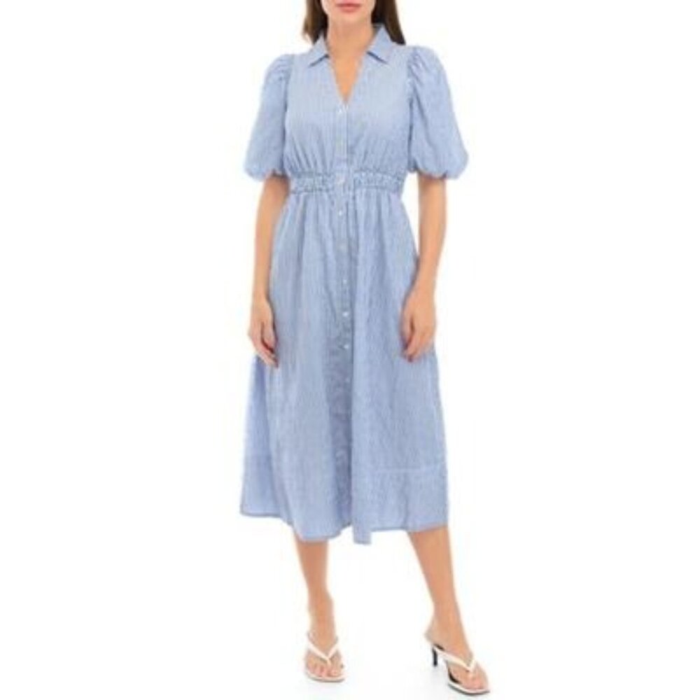 Lilly Pulitzer Dress Womens 14 Blue/ White Tassie Elbow‎ Sleeve Cotton Dress NWT